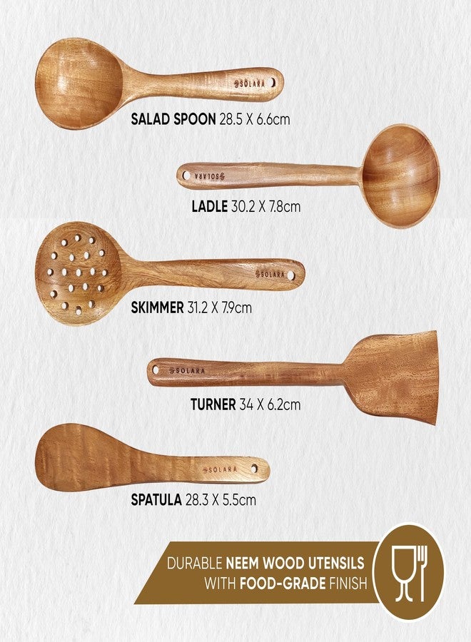 SOLARA Neem Wooden Spatula Set of 5, Spatula Kitchen Tools, WoodenLadle, Spatula Set for Non-Stick Pan, Naturally Antibacterial, Eco-Friendly & Non-Toxic, Ideal for Non-Stick Cookware - Image 3